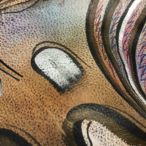 Allan Edward Vintage Leather Painted  Signed Clutc - Picture 7 of 11